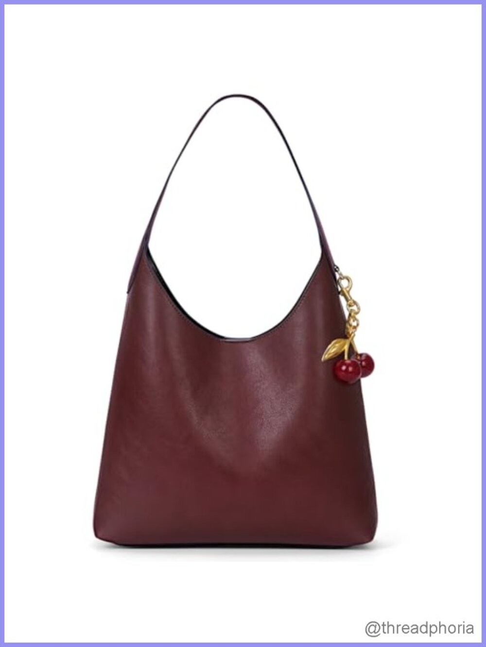 Faux Suede Hobo Tote Vegan Leather Shoulder Bag with Cherry Charm Slouchy Purse